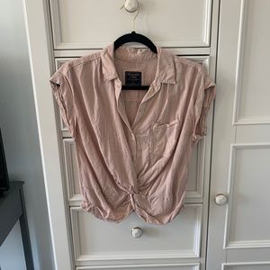 Pink tie front blouse